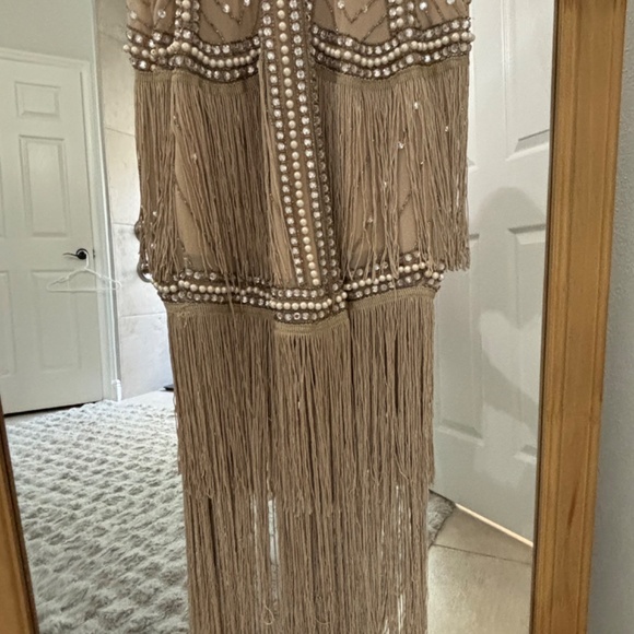 ASOS DESIGN embellished high neck maxi dress with fringe hem - Picture 3 of 11